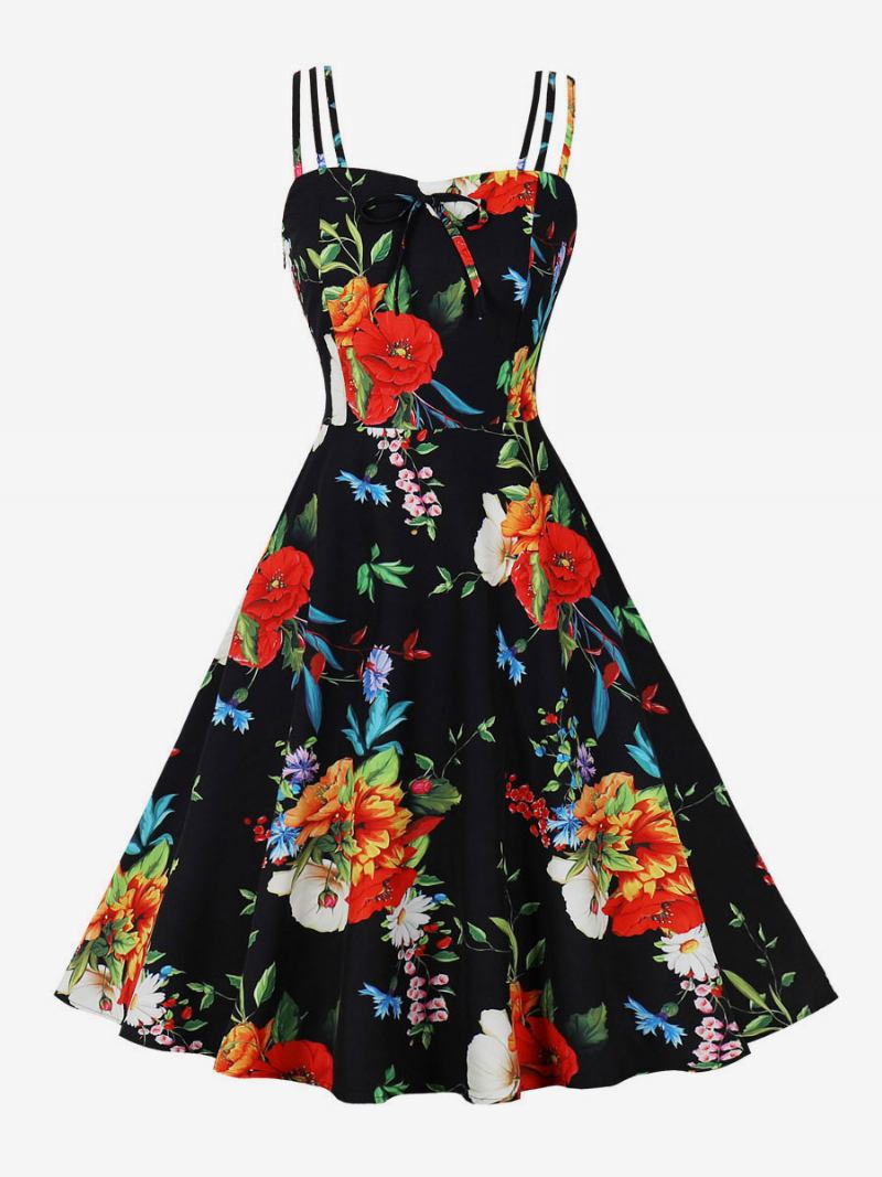 Vestido Vintage Dos Anos 1950 Audrey Hepburn Estilo Sem Costas Mangas Feminino Na Altura Do Joelho Rockabilly Com Estampa Floral