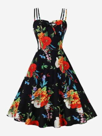 Vestido Vintage Dos Anos 1950 Audrey Hepburn Estilo Sem Costas Mangas Feminino Na Altura Do Joelho Rockabilly Com Estampa Floral