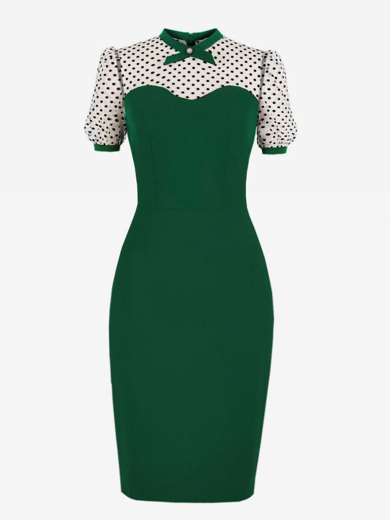 Vestidos Bodycon Femininos Cor Verde Bloco Manga Curta Vestido Bainha - Verde