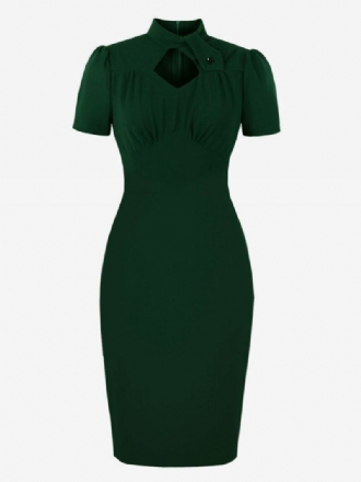 Vestidos Bodycon Femininos Verde Escuro Casual Manga Curta Vestido Lápis